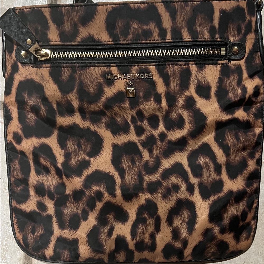 Michael Kors Black and Brown Animal Print Shoulder Bag